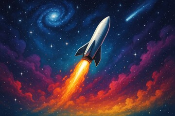 Wall Mural - rocket soaring through colorful cosmos.