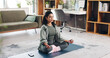 © peopleimages.com - Woman, breath and meditation for yoga at house for fitness, spiritual healing and holistic balance. Person, lotus pose and yogi exercise for peace, mindfulness practice and self awareness of wellness