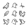 © Coosh448 - Pigeon Traits Icon Set. Outline icon set of pigeon physical traits: plump body, short beak, round head, small claws, soft feathers