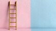© ALFA - Gold ladder against pastel pink and blue wall