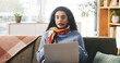 © peopleimages.com - Woman, headset and video call on laptop at house for consulting, customer support and advice. Female advisor, remote work and PC for online meeting, telecom survey and questions for procedure process