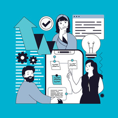 Wall Mural - project management concept for modern web design. people thinking and brainstorming, creating market