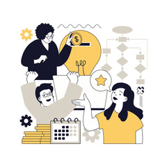 Wall Mural - Startup concept for modern web design. People launching new business, planning strategy and project vision, setting goals, developing company with motivation, team work together. Vector illustration.