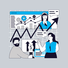 Wall Mural - statistics and analytics concept for modern web design. people monitoring datum results online, exam