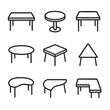 © Влада Яковенко - Table Shape Icons. Outline icon set of table shapes: rectangular, round, square, oval, hexagonal, triangular, kidney-shaped,