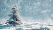 © Honey - Solitary snow-covered evergreen tree stands majestically amidst falling snowflakes on a bright winter day