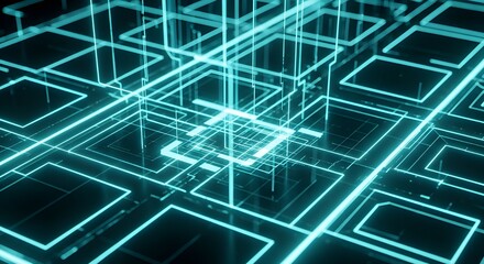 Dynamic glowing neon grid pattern, representing futuristic digital network connections and data flow.