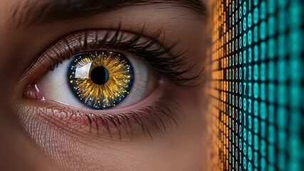 Womans Eye with Binary Code, Technology, and Future.