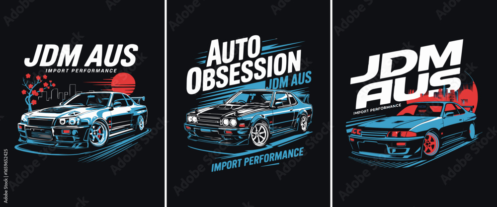 Jdm Designer Pattern JDM AUS import performance Japanese car illustration set retro tuning ...
