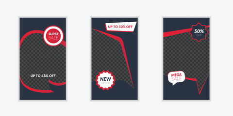 Wall Mural - Stories template set for banner sale, presentation, flyer, poster, invitation. Modern Screen backdrop for mobile app with place for photo. Social media story mockup