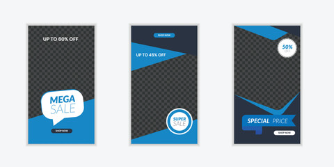 Wall Mural - Stories template set for banner sale, presentation, flyer, poster, invitation. Modern Screen backdrop for mobile app with place for photo. Social media story mockup