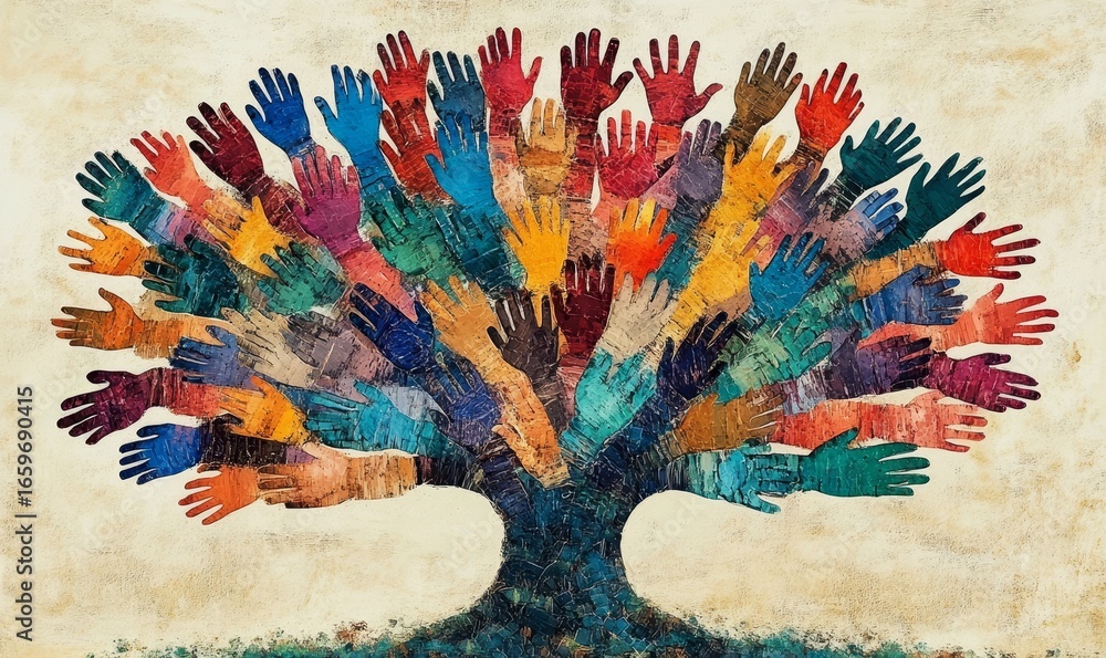 Artistic representation of a tree with branches made of a colorful ...