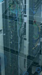Wall Mural - animation of digital interface over caucasian female server room worker