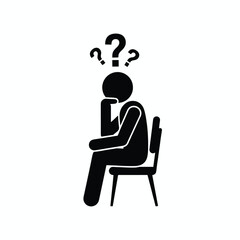 Stick figure sitting on a chair with question marks above their head, representing confusion.