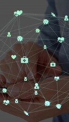 Wall Mural - Animation of globe with network of connections with digital icons over woman using smartphone