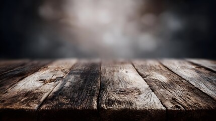 Wall Mural - Weathered wooden surface with a blurred softly lit background