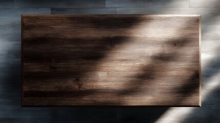 Wall Mural - A clean brown wood desk with an empty center and top down lighting  long title A minimalist high  image of a clean warm toned wood desk with a