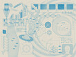 © hombrelogo - Complex Science and Technology Vector Blueprint. A detailed technical diagram with interconnected elements like atoms, planets... Ideal for research, engineering, and innovation concepts