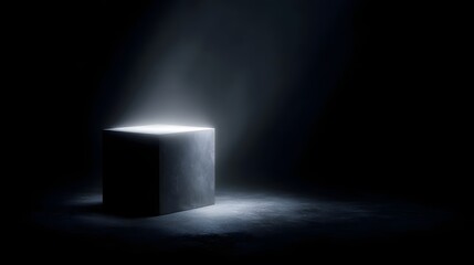 Wall Mural - Glowing display cube in a moody atmospheric setting