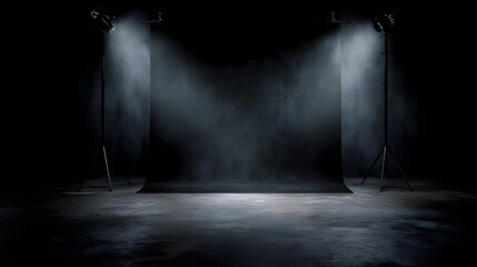Wall Mural - Dramatic stage setting with dark lighting and spotlights