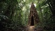 © Nika - Towering intricate termite mound in dense green forest with natural dirt path and lush vegetation surrounding complex structure