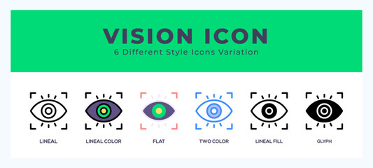 Wall Mural - vision icon set. outline. glyph black. flat color and filled line color