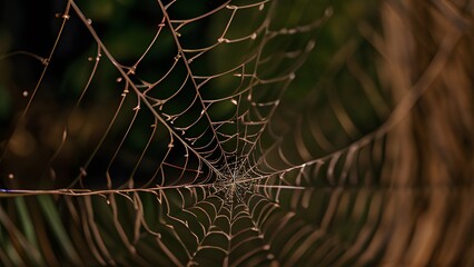 Glittering Dewdrops on Delicate Spider Web in Close View