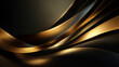 © izzyU - 黒のグラデーションにゴールドの金属曲線が重なる光沢背景