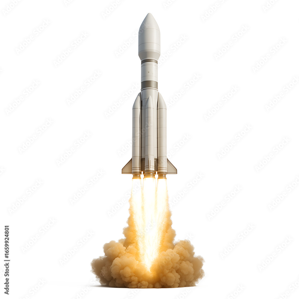 Realistic Rocket Launching with Smoke and Flames on Transparent ...