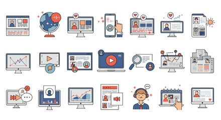 Digital marketing and communication icons: flat design for web and mobile