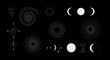 © Maureen - Celestial minimalist dots and lines: zodiac symbols and lunar phases on black background
