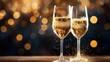 © home - Two champagne glasses on bokeh background, Generative Ai Glasses of champagne at New Year party. Celebration toast. New Year's cards. AI generative.