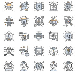 set of vector icons for web design AI theme