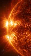 Wall Mural - vertical video powerful solar flares on the sun's surface