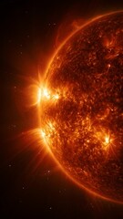 Wall Mural - vertical video powerful solar flares on the sun's surface