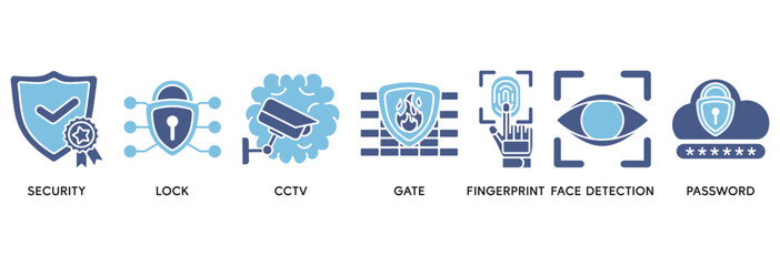 Security system icon set vector illustration concept relate to security, lock, cctv, gate, fingerprint, face detection and password