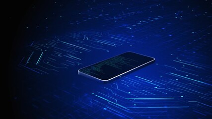 Wall Mural - digital data stream mobile phone network technology background high tech particle waves futuristic b