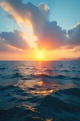 Wall Mural - Serene Golden Hour Seascape Ocean Meets Sky at Horizon, Peaceful Calming Coastal View, Perfect for Travel and Nature Themes