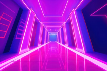 Wall Mural - Japan style gamming room neon purple light.