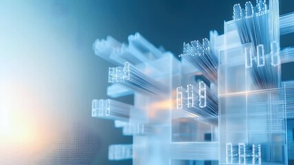 Abstract Blue Geometric Structure with Light Accents on Blurred Background Futuristic Technology Design and Complex Network Connection