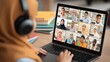 © The Little Hut - Muslim Student Attending Online Class with Diverse Group of Students on Laptop, Education and Technology