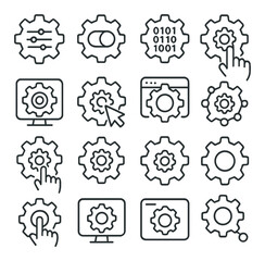 Gray background with gear icons in various settings for technology and software concepts