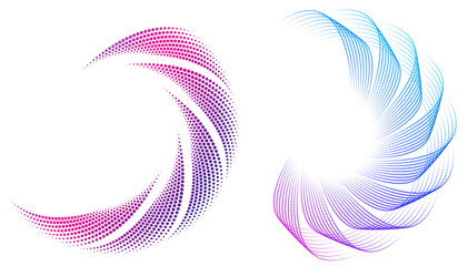 Wall Mural - design elements. wave of many purple lines circle ring with dots. abstract vertical wavy stripes on 