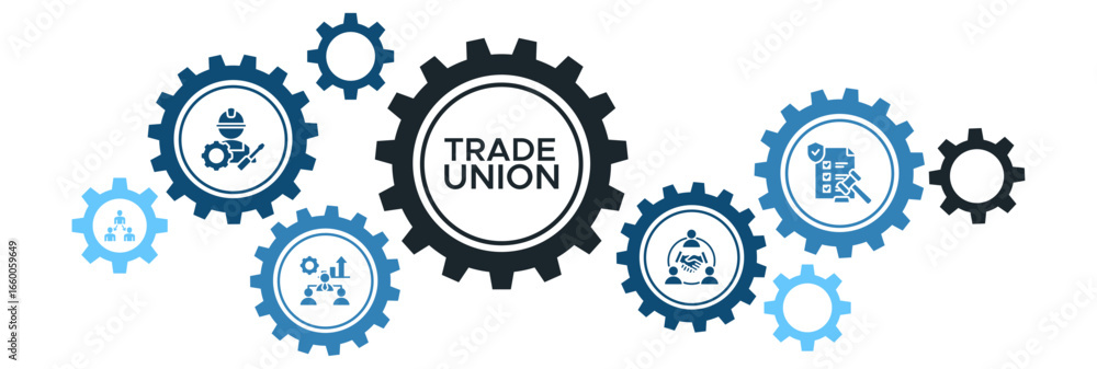 Trade Union Banner Vector Concept Featuring Icons for Labor Rights ...