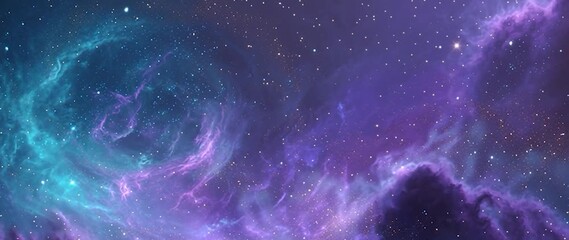 Wall Mural - Anamorphic video Vibrant Purple and Blue Nebula, perfect for science, astronomy, and fantasy themes.