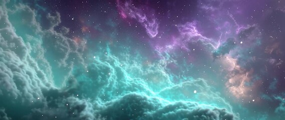 Wall Mural - Anamorphic video Vibrant Purple and Blue Nebula, perfect for science, astronomy, and fantasy themes.