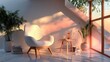 © Sunflower789 - Minimalist Reading Corner - A cozy nook with a white armchair, a small side table, and a stack of books. Warm natural light highlights the simplicity.