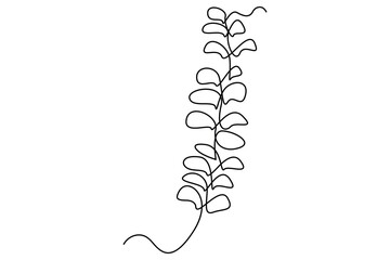 Wall Mural - continuous line vector drawing of botanical leaves one line contour illustration