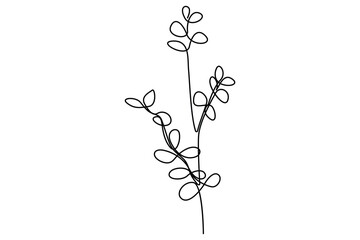 Wall Mural - continuous line vector drawing of botanical leaves one line contour illustration