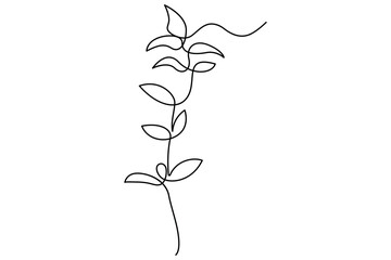 Wall Mural - continuous line vector drawing of botanical leaves one line contour illustration